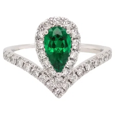 Pre-owned Hyt Igi Certified Pear Shape Colombian Emerald And White Diamond Platinum Ring