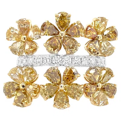 Pre-owned Hyt Igi Certified Pear Shape Natural Color Diamond And White Diamond Cocktail Ring