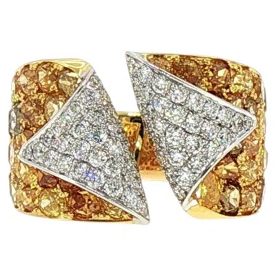 Pre-owned Hyt Igi Certified Ring With Natural Fancy Color Diamonds And White Diamonds 18k Gold