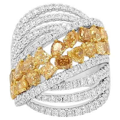 Pre-owned Hyt Igi Certified Ring With Natural Fancy Color Diamonds And White Diamonds 18k Gold
