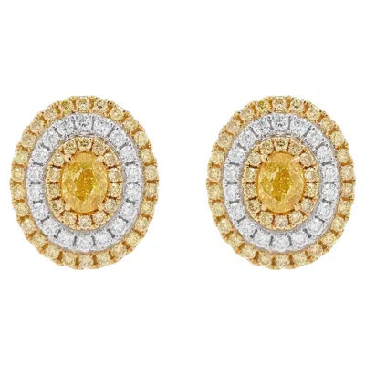 Pre-owned Hyt Jewelry 0.38ct Oval Yellow Diamond 18k Gold Stud Earrings By