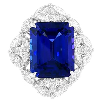 Pre-owned Hyt Jewelry 10 Carat Natural Tanzanite And White Diamond Cocktail Ring In 18k Gold