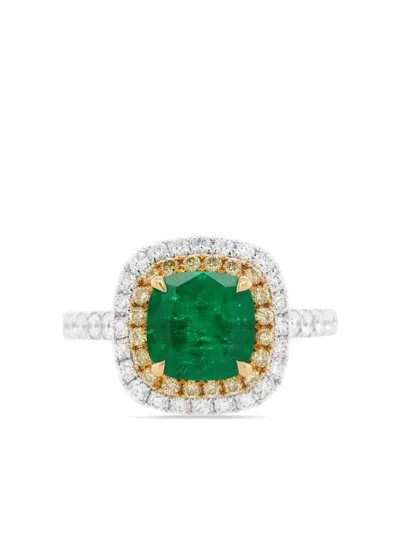 Hyt Jewelry Platinum Diamond And Emerald Ring In Silver