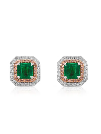 Hyt Jewelry 18k White And Rose Gold Diamond And Emerald Earrings In Brown