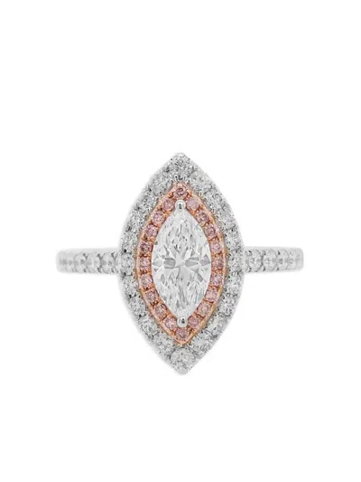 Hyt Jewelry 18k White And Rose Gold Diamond Ring In Silver