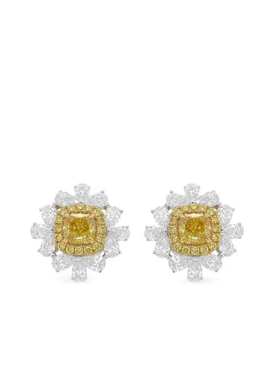 Hyt Jewelry 18k White And Yellow Gold Diamond Earrings In Metallic