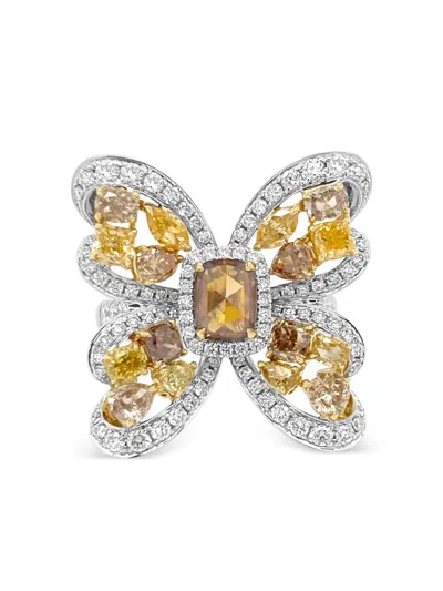Hyt Jewelry 18k White And Yellow Gold Diamond Ring In Brown