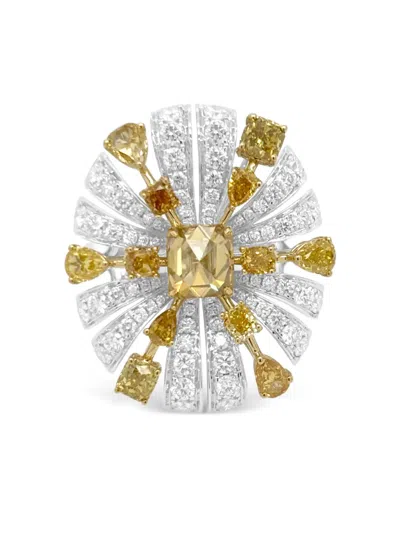 Hyt Jewelry 18k White And Yellow Gold Diamond Ring In Metallic