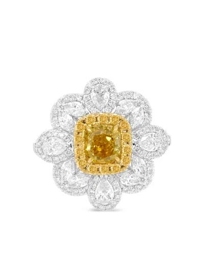 Hyt Jewelry 18k White And Yellow Gold Diamond Ring Pendant In Metallic