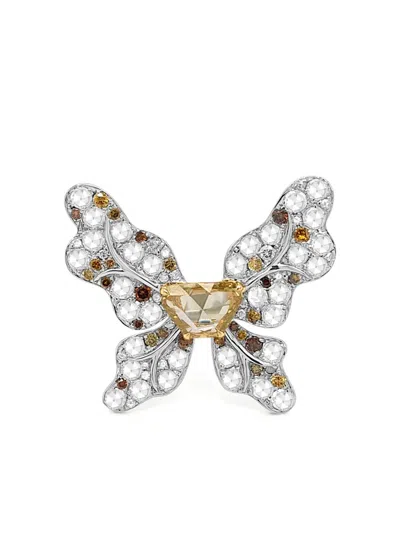 Hyt Jewelry 18k White Gold Butterfly Diamond Ring In Silver