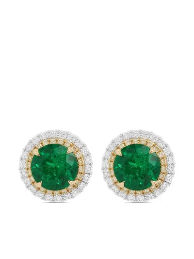Hyt Jewelry 18k White Gold Diamond And Emerald Earrings