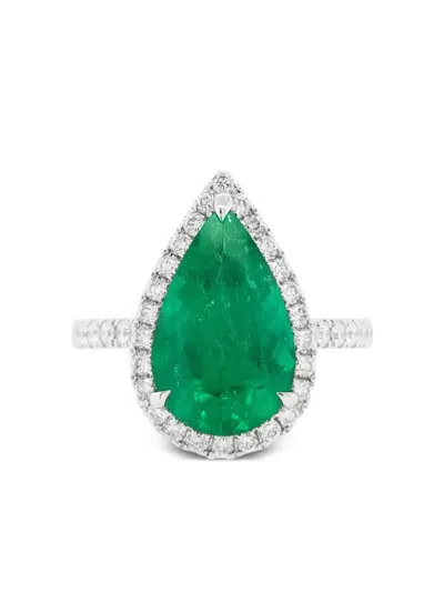 Hyt Jewelry 18k White Gold Diamond And Emerald Ring