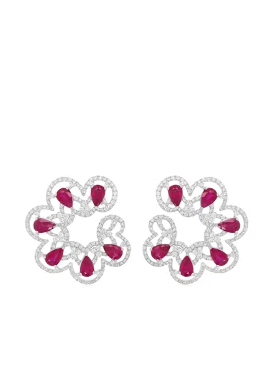 Hyt Jewelry 18k White Gold Diamond And Ruby Earrings