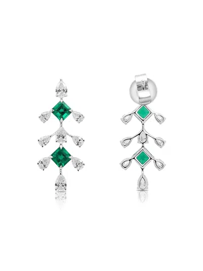 Hyt Jewelry 18k White Gold Emerald And Diamond Earrings In Metallic