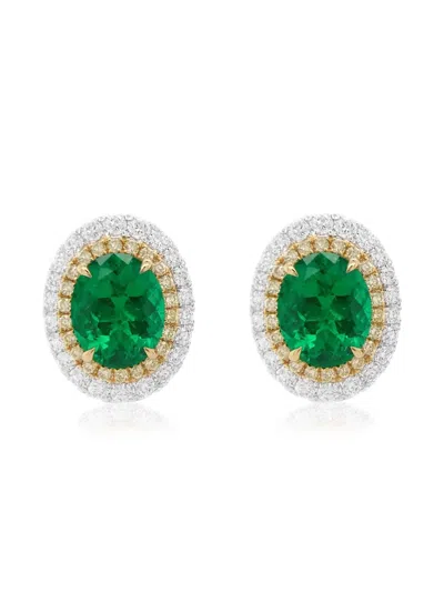 Hyt Jewelry 18k White Gold Emerald And Diamond Earrings In Silver