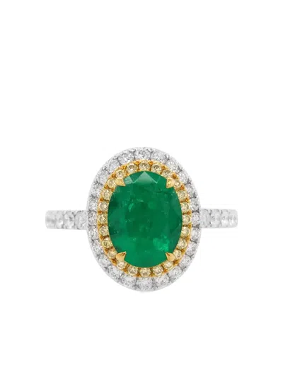 Hyt Jewelry 18k White Gold Emerald And Diamond Ring In Silver