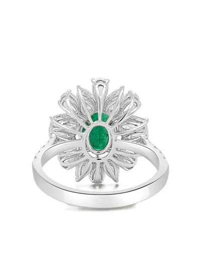 Hyt Jewelry 18k White Gold Emerald And Diamond Ring In Silver