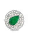 Hyt Jewelry 18k White Gold Emerald And Diamond Ring In Silver