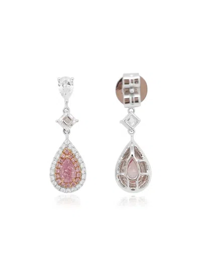 Hyt Jewelry 18k White Gold Pink Diamond Earrings In Silver