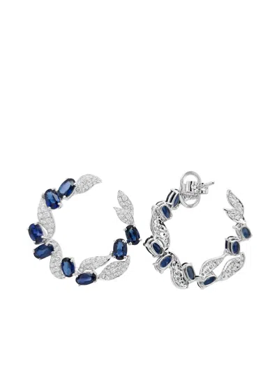 Hyt Jewelry 18k White Gold Sapphire And Diamond Hoop Earrings In Silver