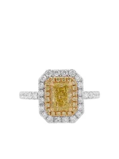 Hyt Jewelry 18k White Gold Yellow Diamond Halo Ring In Silver