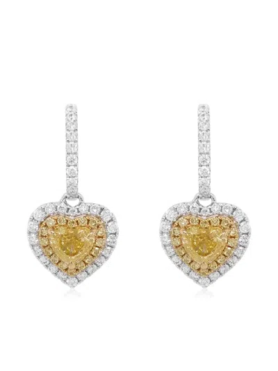 Hyt Jewelry 18k Yellow And White Gold Heart Diamond Earrings In Metallic
