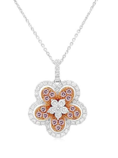 Hyt Jewelry 18kt Rose Gold Flower Diamond Necklace In White