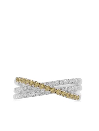 Hyt Jewelry 18kt White Gold Crossover-detail Diamond Ring In Silver