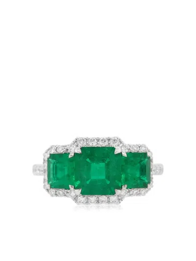 Hyt Jewelry 18kt White Gold Diamond And Emerald Ring In Green