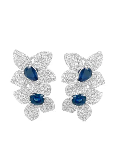 Hyt Jewelry 18kt White Gold Diamond And Sapphire Clip-on Earrings In Blue