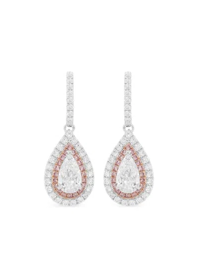 Hyt Jewelry 18kt White Gold Diamond Drop Earrings In Silver