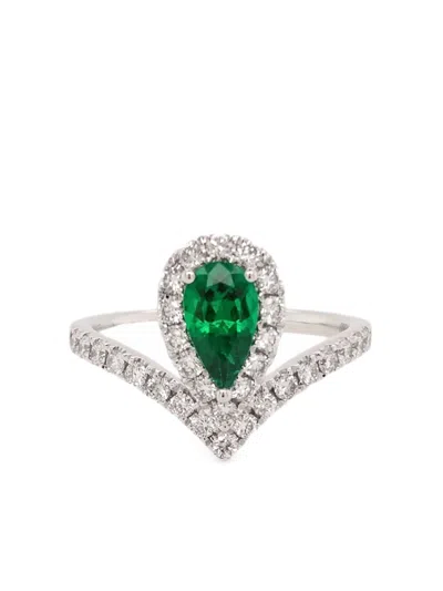 Hyt Jewelry 18kt White Gold Emerald Ring In Silber