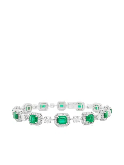 Hyt Jewelry 18kt White Gold Tennis Emerald Bracelet In Silver