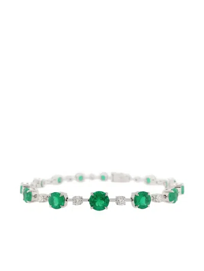 Hyt Jewelry 18kt White Gold Tennis Emerald Bracelet In Silver