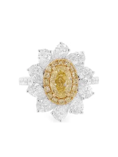 Hyt Jewelry 18kt White Gold Yellow Diamond Ring In Silver