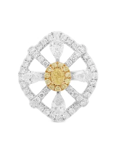 Hyt Jewelry 18kt White Gold Yellow Diamond Ring In Silver