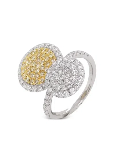 Hyt Jewelry 18kt Yellow Gold And Platinum Diamond Ring In Silver