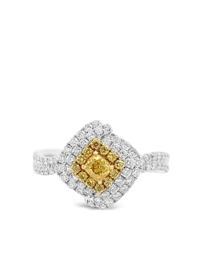 Hyt Jewelry 18kt Yellow Gold And Platinum Fancy Intense Diamond Ring In Silver