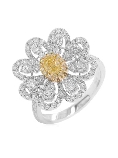 Hyt Jewelry 18kt Yellow Gold Palladium And Diamond Ring In Silver