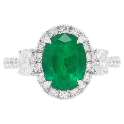 Pre-owned Hyt Jewelry Certified Colombian Emerald White Diamond 18k Gold Wedding Ring