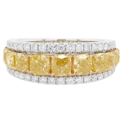 Pre-owned Hyt Jewelry Certified Cushion Cut Natural Yellow Diamond White Diamond 18k Gold Band Ring