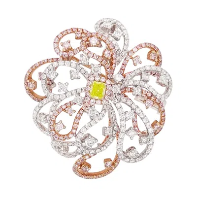 Pre-owned Hyt Jewelry Certified Green Diamond Argyle Pink Diamond Platinum Pendant-brooch Two Way
