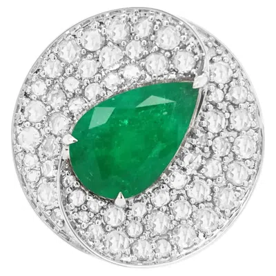 Pre-owned Hyt Jewelry Certified Natural Colombian Emerald And Rose-cut Diamond 18k Cocktail Ring In Green