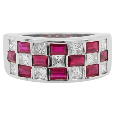 Pre-owned Hyt Jewelry Certified Natural No-heat Treated Ruby White Diamond Platinum Band Ring