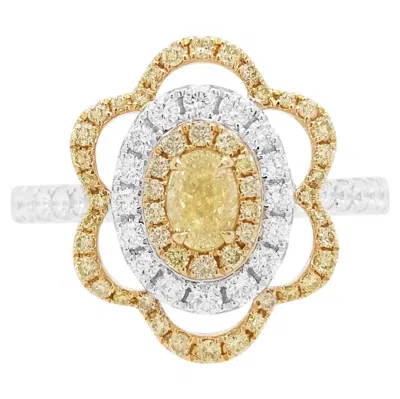 Pre-owned Hyt Jewelry Certified Oval Shape Natural Fancy Intense Yellow Diamond White Diamond Ring