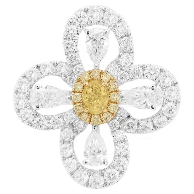 Pre-owned Hyt Jewelry Certified Yellow Diamond And White Diamond In 18k Gold Cocktail Ring