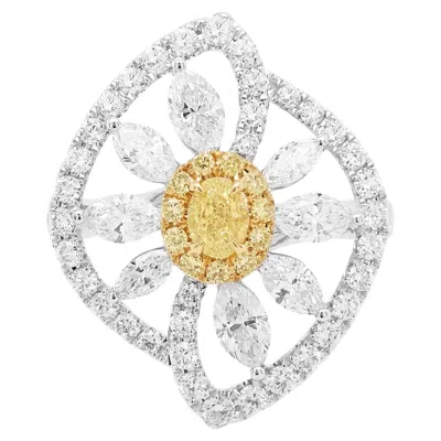 Pre-owned Hyt Jewelry Certified Yellow Diamond White Diamond 18k Gold Cocktail Ring