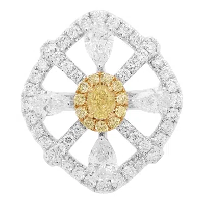Pre-owned Hyt Jewelry Certified Yellow Diamond White Diamond 18k Gold Cocktail Ring
