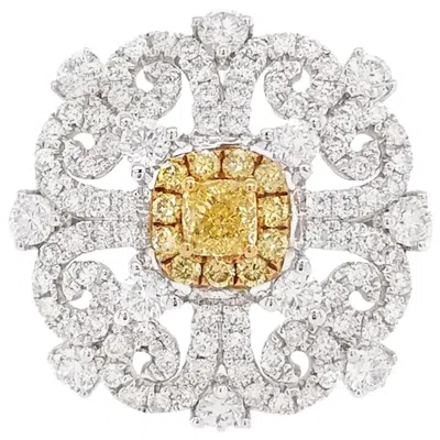 Pre-owned Hyt Jewelry Certified Yellow Diamond White Diamond 18k Gold Cocktail Ring