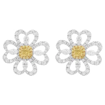 Pre-owned Hyt Jewelry Certified Yellow Diamond White Diamond 18k Gold Stud Earrings